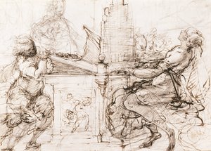 Svatá Cecílie Římská hrající na varhany (Svatá Cecílie u varhan) - dílo Daniele Crespi (1598-1630), křída a akvarel na papíře od Daniele Crespi
