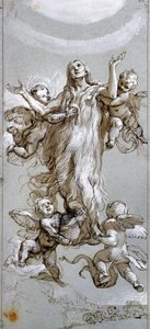 Nanebevzetí svaté Máří Magdaleny vedené anděly Kresba Daniele Crespi (1598-1630) Madrid 17. století, Prado Museum