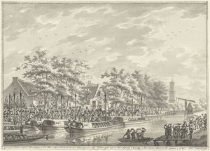 Příjezd Amsterdammerů do Utrechtu, 1787 Pohled Na Příjezd Amsterdamských Občanů Na Utregt V De Rooy Brug. Po Den Dom vidět. 1787. (název na předmětu)