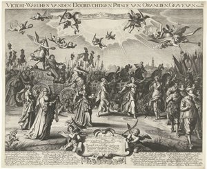 Alegorický triumfální zápis Fredericka Henryho, 1629 Victori-Waeghen vanden Serene Airways Prince of Orangien, Grave of Nassou atd. (titul na předmětu) od Daniël van den Bremden