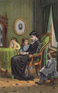 Matka a její děti (barevná litografie) od Danish School