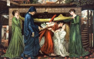 Dante Alighieri se setkává s Beatrice, cca 1900 (pohlednice)