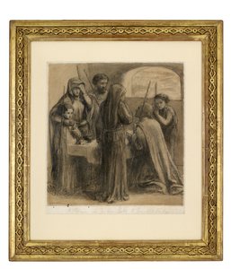 Pesach v domácnosti Josefa a Zachariáše, kolem roku 1850 (grafit a pero a černý inkoust a šedá barva na bílém papíře) od Dante Gabriel Charles Rossetti