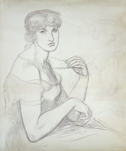 Sedící žena držící náhrdelník, vpravo jiná ženská postava, od Dante Gabriel Charles Rossetti
