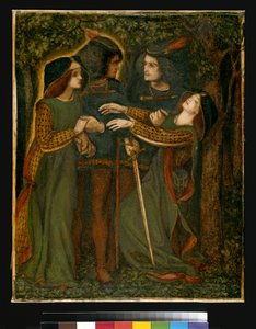 How They Met Themselves, c.185060 (kvaš) (viz také 63160) od Dante Gabriel Charles Rossetti