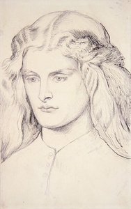 Portrétní studie Annie Miller, kolem 1860-63 (pero, indický inkoust a grafit na papíře) od Dante Gabriel Charles Rossetti