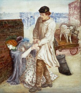 „Znovuobjeveno“ Farmář, který přišel do města prodat své tele, se snaží vychovat nemocnou mladou prostitutku s mrtvolnou pletí 1865-1869 (obraz) od Dante Gabriel Charles Rossetti