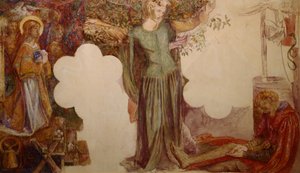 Sir Lancelot svým hříchem zabránil vstupu do kaple Svatého Grálu od Dante Gabriel Charles Rossetti