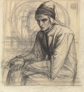 Dante v meditaci drží granátové jablko od Dante Gabriel Rossetti