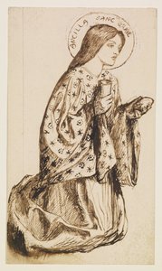Launcelot ve svatyni svatého grálu - Studie k Andělu svatého grálu od Dante Gabriel Rossetti