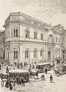 Evangelický kostel na Via Nazionale, Řím, Itálie, rytina z kresby Dante Paolocci, z L