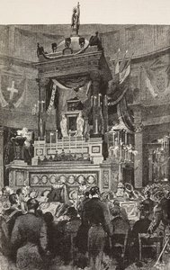 Italští politici a důstojníci účastnící se pohřebního obřadu Viktora Emanuela II. (1820-1878), krále Itálie, Řím, Itálie, rytina z kresby Dante Paolocci, z L