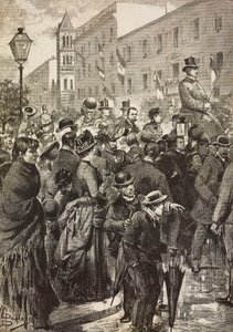 Král Umberto I. a královna Margherita vracející se z návštěvy Neapole zasažené cholerou, Řím, Itálie, rytina z kresby Dante Paolocci, z L
