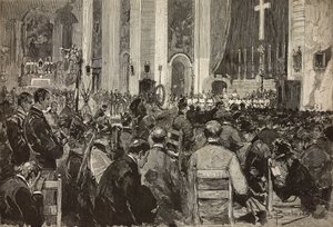 Obsequies for dead v Dogali v kostele Sant Andrea della Valle, Řím, rytina z kresby Dante Paolocci, z L