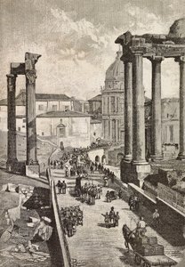Kulku Forumin läpi, Rooma, Italia, kaiverrus Dante Paoloccin piirroksesta, L