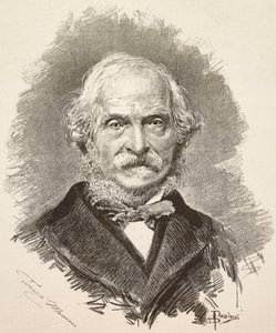 Portrét Terenzia Mamianiho (1799-1885), italského politika a spisovatele, rytina z kresby Dante Paolocciho a fotografie Della Valle, z L