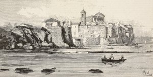 Pohled na Nettuno, Itálie, rytina z kresby Dante Paolocci, z L