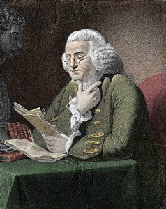 Portrét Benjamina Franklina (1706-1790), amerického filozofa, fyzika a velvyslance. Rytina podle obrazu Davida Martina. od David (after) Martin