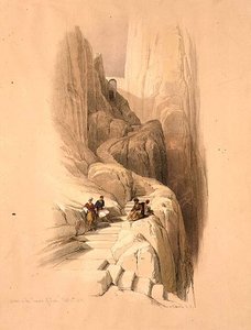 Výstup na Summit of Sinaj, 20. února 1839, deska 115 ze svazku III „Svatá země“, vyryl hospodou Louis Haghe (1806-85). 1849 (litho) od David (after) Roberts