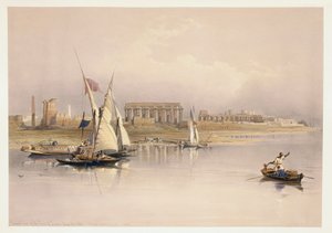 Egypt, ruiny Luxoru od řeky Nil, rytina podle kresby Davida Robertse od David (after) Roberts