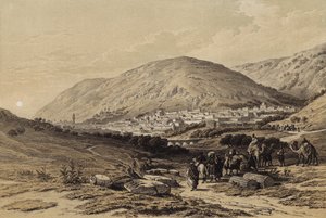 Nablous, starověký Shechem (barva litho) od David (after) Roberts