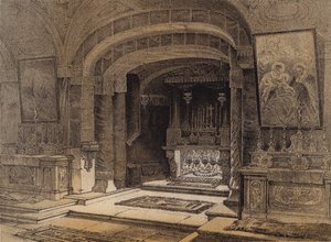 Svatyně Zvěstování, Nazareth (barva litho) od David (after) Roberts