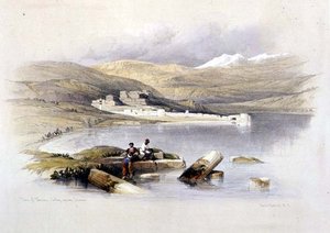 Město Tiberias při pohledu na Libanon, deska 35 ze svazku I „Svatá země“, vyryté hospodou Louis Haghe (1806-85). 1842 (litho) od David (after) Roberts