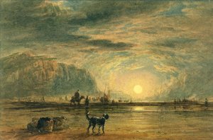 Beach Scene - Sunrise, c.1820 (akvarel a pero přes grafit na papíře) od David (attr. to) Cox
