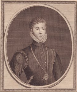 Portrét Henryho Stuarta, Lord Darnley (1545-1567), King Consort of Scotland, mědirytina od Johna Goldara (1729-1795) z malby Lucase de Heere