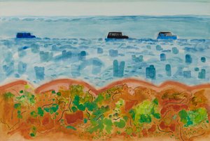 Cars and Saltbush, Austrálie (akvarel)