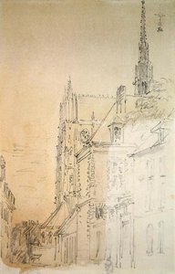 Katedrála v ulici (křída a mytí na papíře) od David Cox