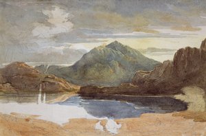 Jezero v severním Walesu, Snowdon in the Distance (wc na papíře) od David Cox