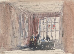 Tudorovský pokoj s figurami, možná Hardwick Hall nebo Haddon Hall od David Cox