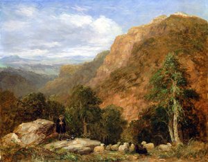 Pohled shora Bettws-y-Coed, Moel Siabod a pohoří Snowdon v dálce, 1853 od David Cox