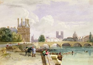Pohled na Pavillon de Flore a Tuilerie od Seiny, Notre Dame, Paříž od David Cox