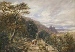 Country Track vedoucí k hradu Harlech, 1842 (akvarel a tělová barva přes grafit)