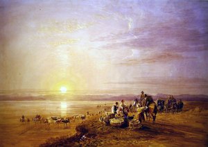 Crossing the Sands (akvarel přes stopy tužky se škrábáním na papíře) od David Cox