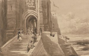 Postavy na vnějším schodišti hradu od David Cox