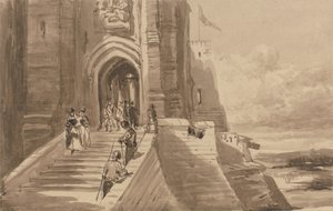 Postavy na vnějším schodišti hradu od David Cox