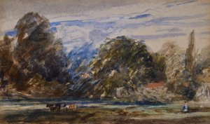 Krajina s krávami a postavou od David Cox