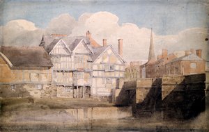 Staré domy a Wye Bridge, Hereford, 1820 od David Cox