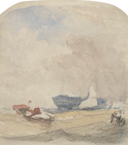 Studie moře s Hulkem, plachetnicí a veslicí od David Cox