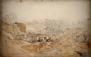 Most v Rhayader (tužka a akvarel na papíře) od David Cox