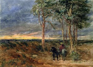 Cestovatelé se blíží k rozcestníku na vřesovišti, 1851 od David Cox