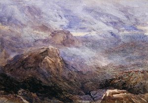 Welsh Sketch - Burning Bracken (akvarel na papíře) od David Cox