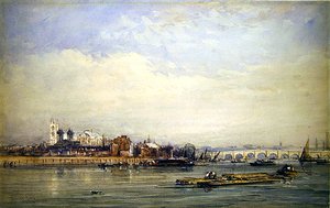 Westminster a Temže z pobřeží Battersea (akvarel na papíře) od David Cox