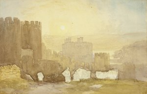 Východ slunce, hrad Conway od David Cox the elder
