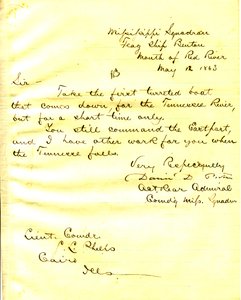 Dopis Davida D. Portera, U. S. S. Bentona, ústí Red River, Sethovi Ledyardovi Phelpsovi, Káhira, Illinois, 12. května 1863 od David D. Porter