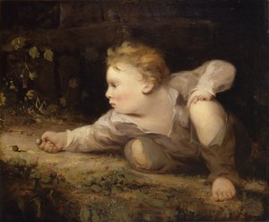 Chlapec hrající kuličky, ca. 1858.