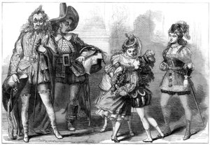 Scéna z The Babes in the Wood v Covent Garden Theatre, Londýn, 1875.